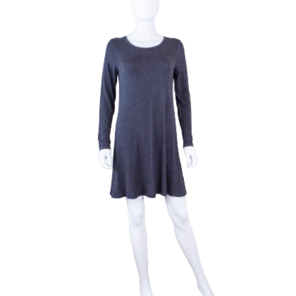 POPYOUNG HEATHER GRAY LONG SLEEVE KNEE LENGTH CASUAL DRESS - MEDIUM